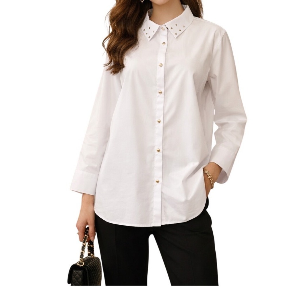 Adrienne Vittadini Women's Collared Studded Long Sleeve Button Down Shirt 2X NWT